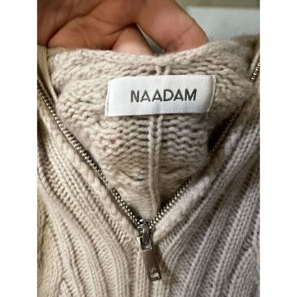 Naadam Womens Sweater Size M Wool  Cashmere Open Back Turtleneck Half-Zip - Picture 7 of 10